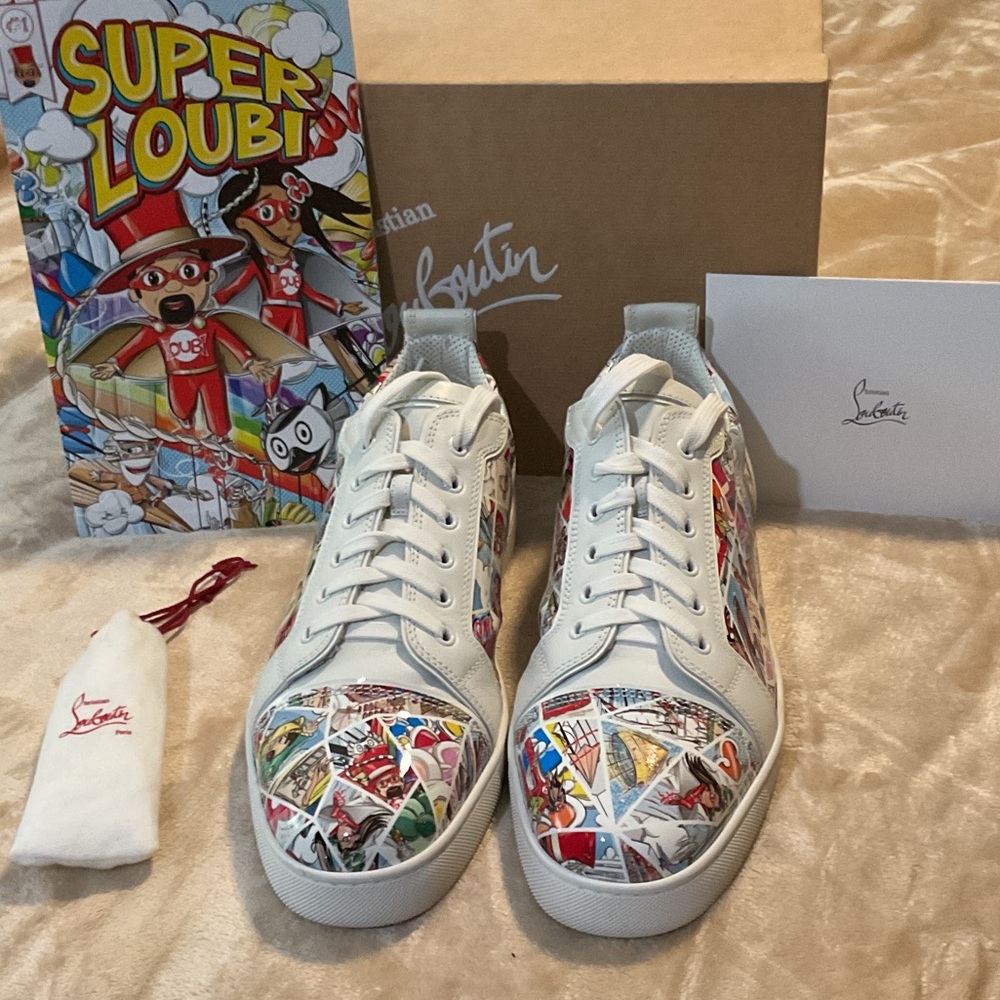 Christian Louboutin White and Multicolor Graphic Sneakers
